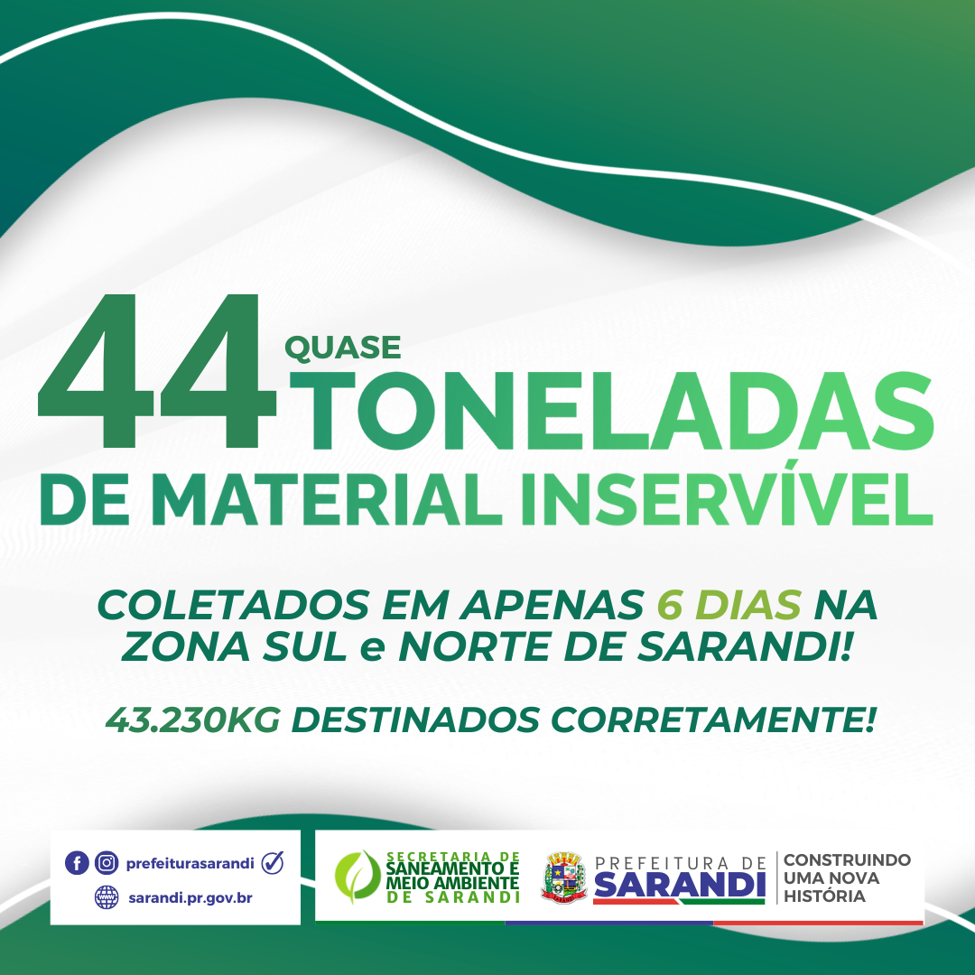 Secretaria de Meio Ambiente recolheu quase 44 toneladas de material inservível da Zona Norte e Sul de Sarandi